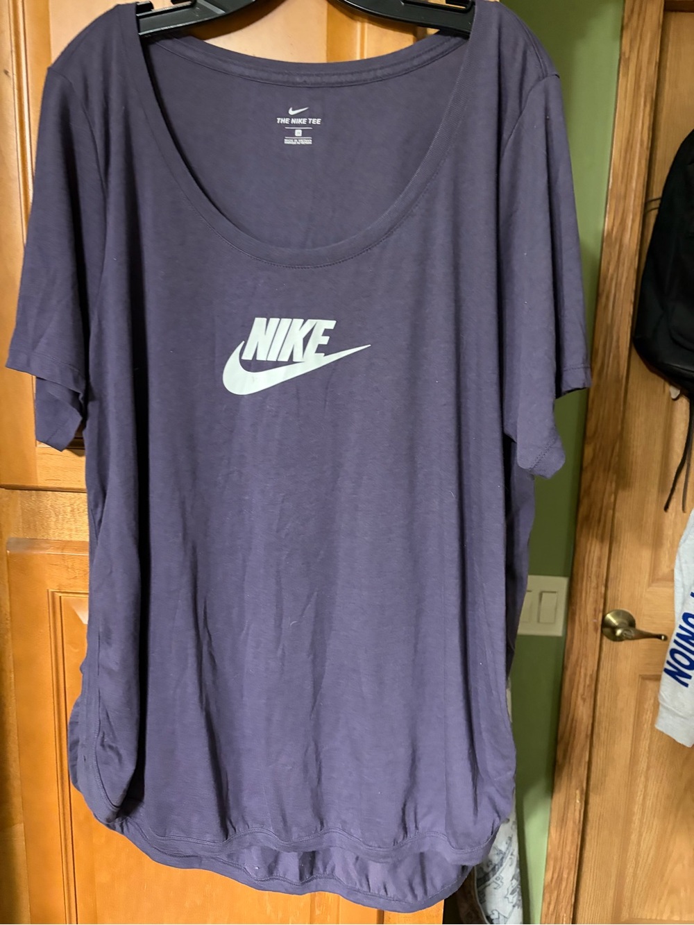 Nike Purple Scoop Neck Logo Tee with White Swoosh